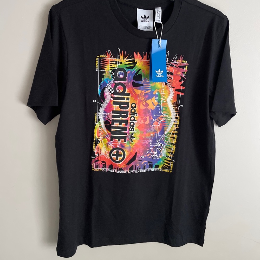 NWT Adidas Mens Adiprene Tee Shirt Black Multicolor Small Die Weltmarke Short Sl